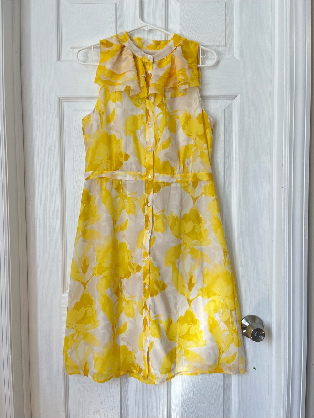 Banana Republic Yellow Floral Ruffle Collar Dress Size 6